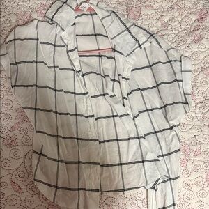 Women's White and Black Checkered Button Down Shirt